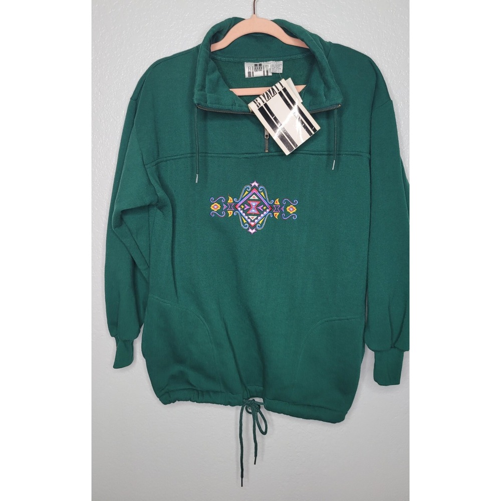 Y2K Bizzit Women's 1/4 Zip Drawstring Pullover Sweatshirt Embroidery New w/ Tags
